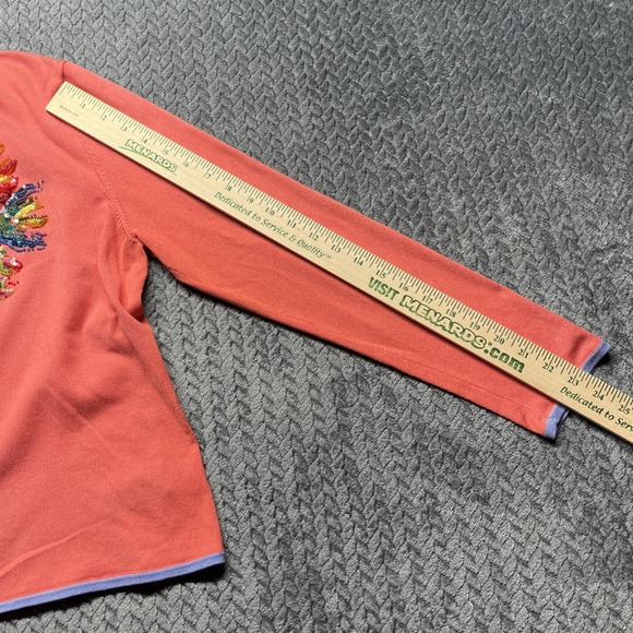 Michael Simon New York Sweater Large Spun Silk Coral Tropical Fish Sequin‎ Bead - Picture 9 of 9